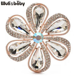 Wuli&baby Charming Crystal Round Flower Brooches Pins Retro 3-color Daisy Plants Brooches For Women's Clothes Backpack Gifts