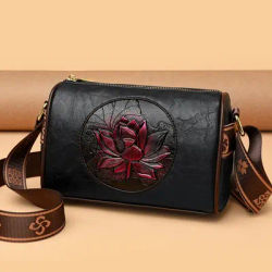 Vintage 3D Floral Women's Crossbody Bag Shoulder Bag Phone Bag - Stylish Cylinder Bag with Unique Ethnic Red Rose Embossed Design - Perfect Gift for Mom, Valentine's Day or Loved Ones