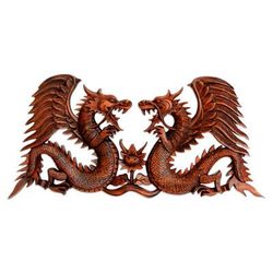 'Winged Dragons' - Handmade Wood Relief Panel from Indonesia