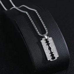Crystal Razor Blade Pendant Sweater Chain Necklace for Women Men Vintage Steampunk Accessories Grunge Rock Jewelry Aesthetic