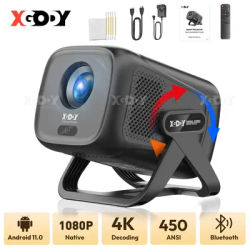 XGODY 4K Projector 450ANSI Short Throw Android 11 Projector Autofocus & Keystone 1080P Wifi6 BT5.2 Portable Home Cinema