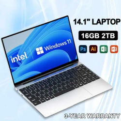 LENO 14.1"Ultra Slim Laptop Windows 11 16GB RAM 2TB SSD Intel N3700 Notebook Gamer 1920*1080 Display Office Study Computer PC