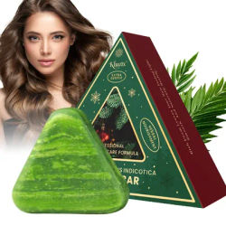 Green Triangle Soap Shampoo Bar with Usman Grass - Natural Cypress Leaf Solid Shampoo Bar for Natural Herbal Hair Care, Calming
