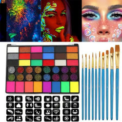 42 Colors Water Soluble Painting UV Neon Glitter Paint Art Halloween and Music Festival Party Role Play Paint