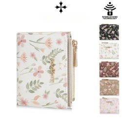 New Women'S Short Wallet, Anti-Demagnetization Multi-Functional Plant Print Money Clip, Multi-Slot Card Holder, Coin Purse