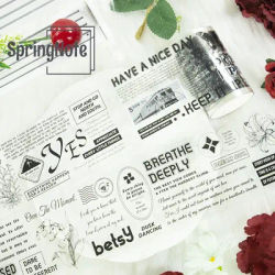 2m/Roll Black Letter Transparent PET Tape Black Butterfly Decorative Masking Tape For DIY Sticker Scrapbooking Journal Loop100cm