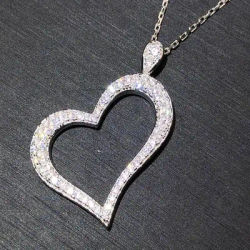 Huitan Women Heart Pendant Necklace Trendy Simple Style Accessories for Wedding Anniversary Party Inlaid Shiny CZ Jewelry Gift