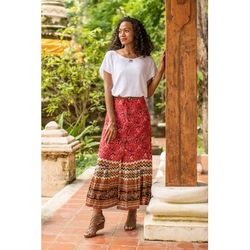 Fantastic Floral Garden,'Rayon Skirt with Printed Floral Motifs from Thailand'
