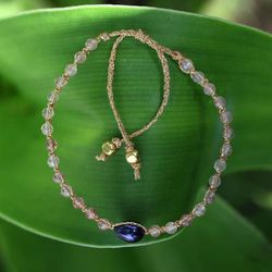 Sweet Beauty,'Blue Cultured Pearl Rose Quartz Gold Accent Pendant Bracelet'