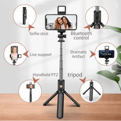 Flexible 360 Degree Selfie Stick Tripod With Wireless Remote And Phone Holder pink(without Led)