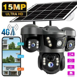 15MP 3 Lens 4G IP Camera Solar Power Outdoor Waterproof PIR Humanoid Detection Security Video Monitor V380 Battery Security CCTV