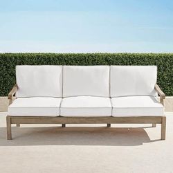 Cassara Sofa with Cushions in Weathered Teak - Standard, Carmona Tile Cobalt - Frontgate