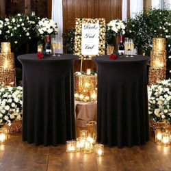2 Pcs Cocktail Table Covers 32"x 43" Spandex Stretch Round Tablecloths Skirt for Fitted High Top Table Bar Banquet Wedding Party