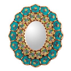 'Floral-Themed Bronze-Gilded Reverse-Painted Glass Mirror'