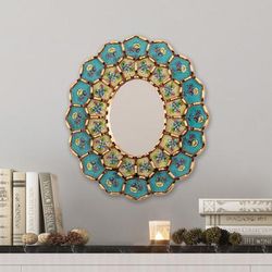 'Floral-Themed Bronze-Gilded Reverse-Painted Glass Mirror'