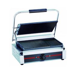 MoTak MPS11 Single Commercial Panini Press w/ Cast Iron Grooved Plates - 120v/1ph, Stainless Steel