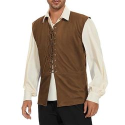 Retrò Vintage Medievale Gilet Pirata Vichingo Ranger Elfico Costume Per uomo Celtico Costumi da pirata Halloween Carnevale Feste LARP Adulti Gilet Tutte le stagioni