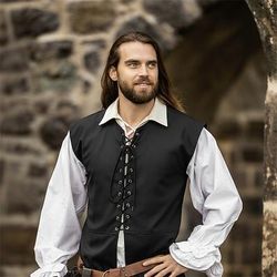 Retrò Vintage Medievale Gilet Pirata Vichingo Ranger Elfico Costume Per uomo Celtico Costumi da pirata Halloween Carnevale Feste LARP Adulti Gilet Tutte le stagioni