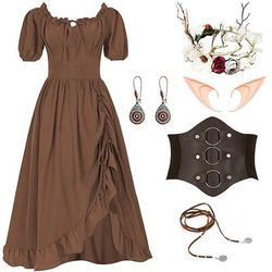 Retrò Vintage Medievale Rinascimento Vestito Set di accessori Vichingo Elfico Costume Per donna Halloween Carnevale Mascherata LARP Adulti Vestito Altri Accessori Orecchini