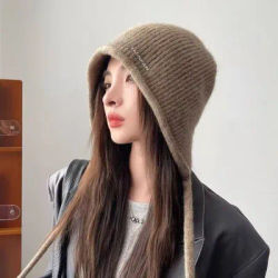 Chapeau à Double cordon pour femmes, doux, lettres d'automne et d'hiver, cache-oreilles tricotés chauds et polyvalents