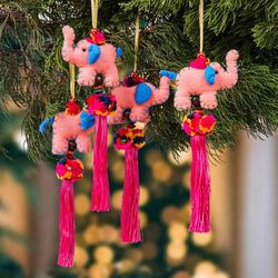'4-Piece Cotton Blend Elephant Ornament Set in Old Rose Hues'