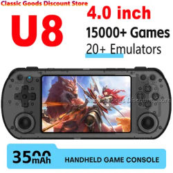 Open Source Handheld Video Game Console U8 Retro Linux System 4.0 Inch IPS Screen Portable Pocket Video Player 128GB Games