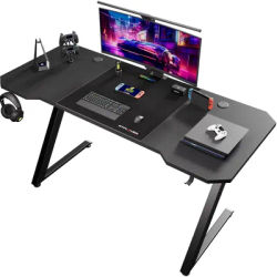 GTPLAYER Gaming table, Gaming desk 120x60cm, PC table Gamer table with Carbon Fiber Surface/LED/socket, Black