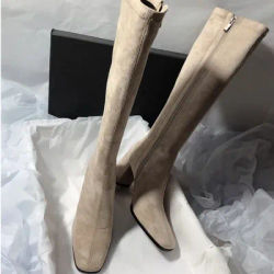 Bout carré Sexy talon haut genou-haut Boots2026 automne marque de luxe femmes chaud daim bottes hautes robe de marche mince femmes bottes