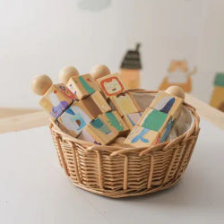 1pc Baby Wooden Rotating Rattle Animal Matching Building Blocks Newborn Soothing Toy Rotating Puzzle Montessori Toys for Babys