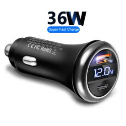 Chargeur de voiture avec ports USB pour touristes, charge super rapide avec affichage numérique, adaptateur de charge rapide pour iPhone, Samsung, Xiaomi, 36W