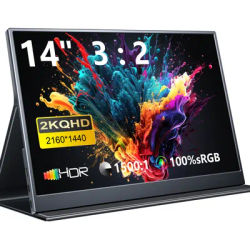 Amoudo 14 Inch 2160*1440P 60HZ Portable Monitor Dual USB C HDMI Second Computer Screen for PS4/5 Xbox Switch MAC PC Xbox Phone