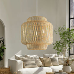 Elva | Boho Woven Bamboo Chandelier | Medium / Warm White (3000k) | Bedroom Lighting | Living Room Lighting | MOD LIGHTING