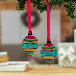 'Classic Hand-Painted Spinning Top Wood Ornaments from Mexico'