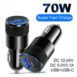 70W USB chargeur de voiture Type C adaptateur de téléphone de charge rapide pour Xiaomi Huawei PD chargeur de téléphone adaptateur de voiture prise allume-cigare