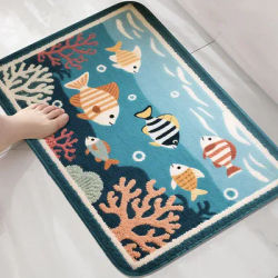Cartoon fish bathroom anti slip mat shower room small carpet bathroom absorbent foot mat home decoration mat machine washable