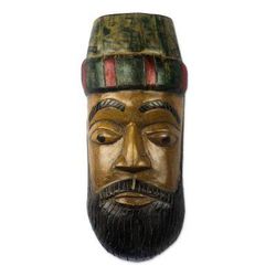 Good Samaritan,'African Wood mask of a Bearded Face Crafted in Ghana'
