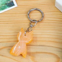 'Cat-Themed Artisan-Made Natural Onyx Keychain in a Melon Hue'