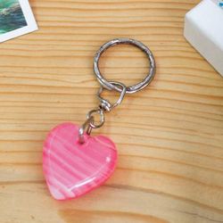 'Romantic Hand-Carved Heart-Shaped Onyx Keychain in Pink'