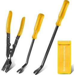 Set di 3 attrezzi per la rimozione di finiture auto, pinze professionali per clip e kit di attrezzi per la rimozione di elementi di fissaggio per pannelli delle portiere, tappezzeria e rivetti in plastica, attrezzo robusto con custodia.