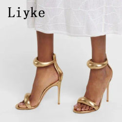 Liyke 2026 nouveau or argent bout ouvert mince talons hauts chaussures de Banquet de mariage Sexy Zip cheville couverture sangle sandale femmes Zapatos Mujer