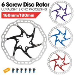 Ultralight Bicycle Disc Brake Rotor 160/180mm 6-Bolt Stainless Steel Mountain Road Bike Hydraulic Brake Disc with 6pcs T25 Bolts