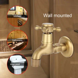 Faucet Vintage Faucet Wall Mounted Vintage Brass Faucet Single Cold Water Tape for Kitchen Sink Mop Pool