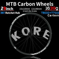 KORE 29 Inch MTB Carbon Wheelset 28H 30/36mm Boost 36T Ratchet HG/XD/MS Hub Tubeless Tire Enduro/Downhill/XC/Trail Wheels