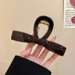 1 piece of retro coffee colored bow clip,large hair clip,shiny plastic disc hair clip,simple and elegant women's headwear