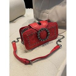 Borsa a tracolla da donna in similpelle di grande capacità con tracolla a catena, design vintage con fibbia borchiata, borsa a tracolla e a tracolla multicolore per spostamenti quotidiani, viaggi, appuntamenti e uscite informali