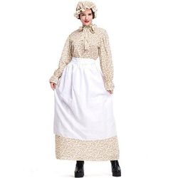250° anniversario USA 19° secolo anni 1800 Abito da prateria Set cuffia e grembiule Lunghe Ragazza pioniera Coloniale Pioniere Guerra rivoluzionaria Floreale Costume Per donna Halloween Carnevale 4