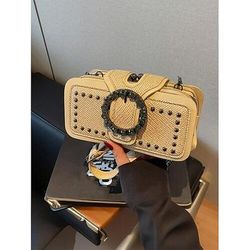 Borsa a tracolla da donna in similpelle di grande capacità con tracolla a catena, design vintage con fibbia borchiata, borsa a tracolla e a tracolla multicolore per spostamenti quotidiani, viaggi, appuntamenti e uscite informali
