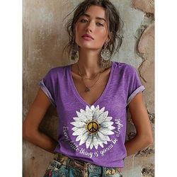 Per donna Maglietta Stampato Floreale Grafico Astratto Vintage Elegante Classico Manica Corta Scollo a V Top lunghi Quotidiano Blu Beige chiaro Rosa Viola Estate Primavera