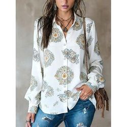 Per donna Camicia Bottoni Stampato Grafico Paisley Vintage Elegante Moderno Manica Lunga Colletto a Camicia Top Regolari Quotidiano Bianco Rosso Viola Arancione Estate Primavera