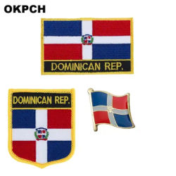 Dominican Rep National Flag Embroidered Iron on Patches for Clothing Metal badges PT0130-3
